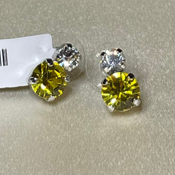 Mariana Medium Double Stone 1190 Earrings Fields of Gold Stud Rhodium Plated