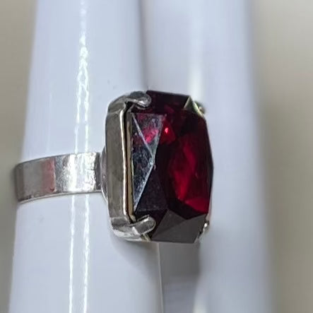 Adjustable Large Emerald Cut "Ruby" Ring R-7283/2-208-SP