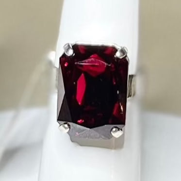 Adjustable Large Emerald Cut "Ruby" Ring R-7283/2-208-SP