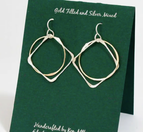 Sterling Silver & 14K Gold Filled Medium Square & Circle Earrings