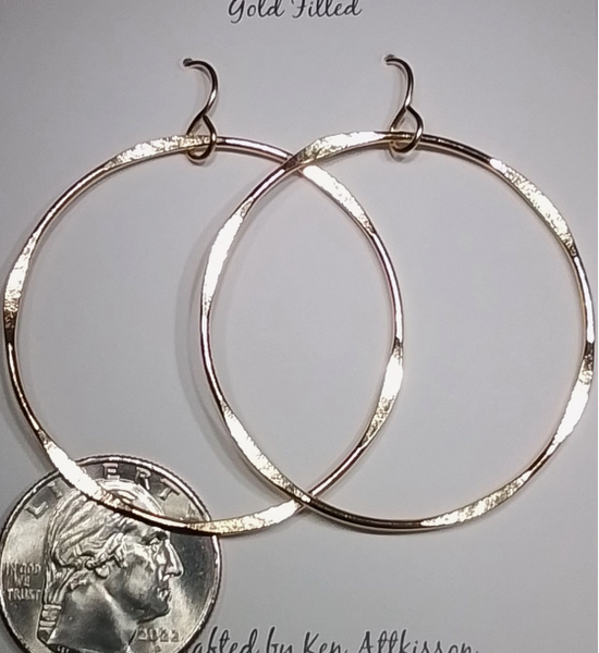 14K Gold Filled Giant Thick Hammered Circle Earrings