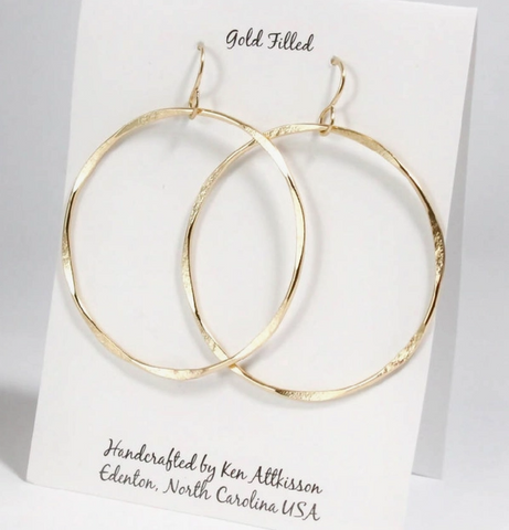 14K Gold Filled Giant Thick Hammered Circle Earrings