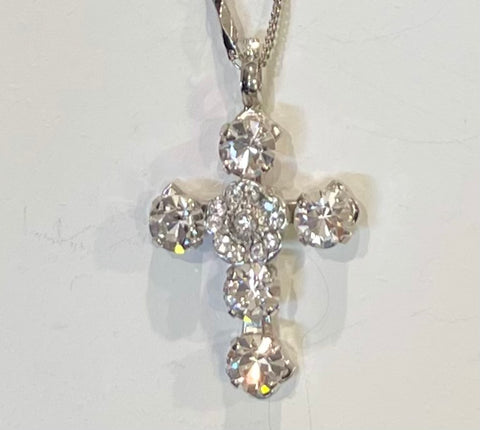 Mariana 5127 Large Stone Flower Cross Necklace "On A Clear Day" Rhodium Plated