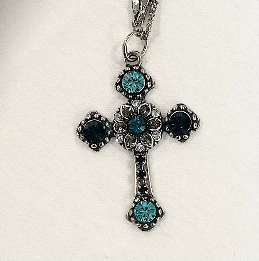 Mariana Flat Cross Necklace "Frost" Rhodium Plated
