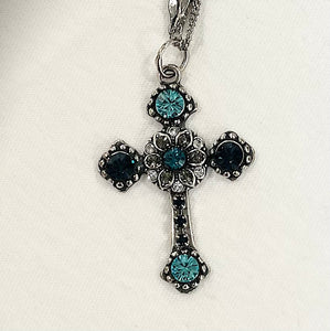Mariana Flat Cross Necklace "Frost" Rhodium Plated