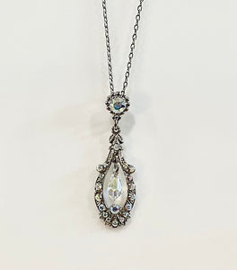 Mariana 5120 Open Oval Pendant with Dangle Briolette in Clear Aurora Borealis Rhodium Plate