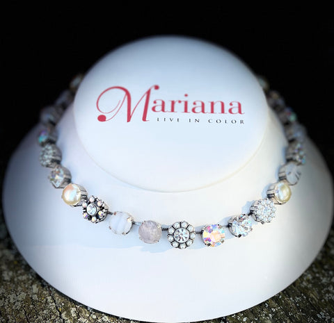 Mariana 3174 Lovable Rosette Necklace "Crystal Pearls" Silver Plated