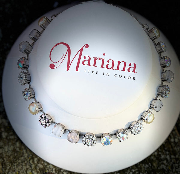 Mariana 3174 Lovable Rosette Necklace "Crystal Pearls" Silver Plated