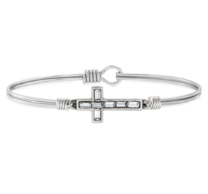 Luca + Danni Baguette Cross Bangle Bracelet in Crystal
