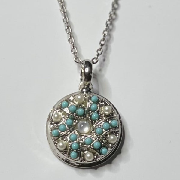 Mariana 5059/5 Tree of Life Necklace Turquoise and Pearl Rhodium Plated