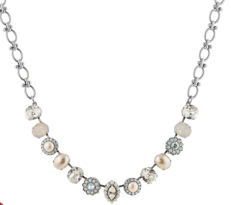 Mariana 3115/1 Oval and Cluster Bridal Necklace in "Ivory" Silver Plated