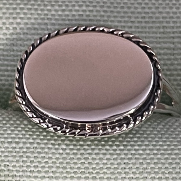 Horizontal Oval Rope Engraved Ring Sterling Silver