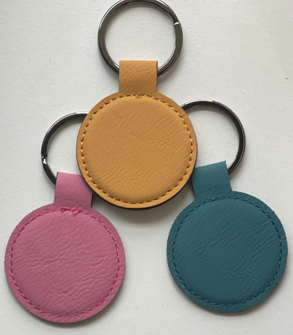 Personalized Round Faux Leather Key Fobs