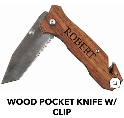 Personalized Wood Pocket Knife w/ Clip