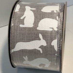 Wired Canvas Ribbon by d. stevens 10 yds x 2.5 inch Gray White Bunny